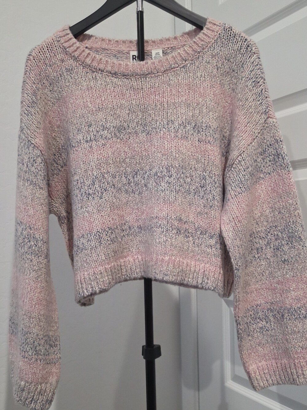 Roxy Pink and Gray Marled Crewneck Sweater